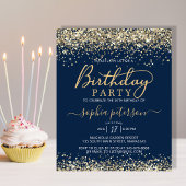 Budget Gold Glitzer Navy Blue Geburtstag Einladung