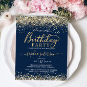 Budget Gold Glitzer Navy Blue Geburtstag Einladung