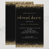 Budget Gold Glitzer Probe Dinner Black Einladung (Vorne/Hinten)