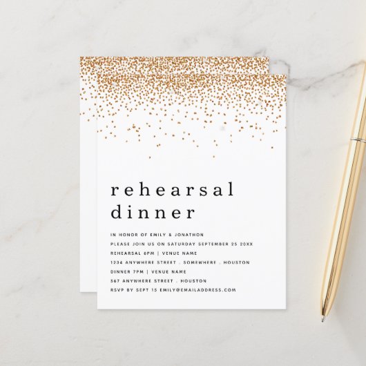 Budget Gold Glitzer Probe Einladung (Vorderseite/Rückseite Beispiel)