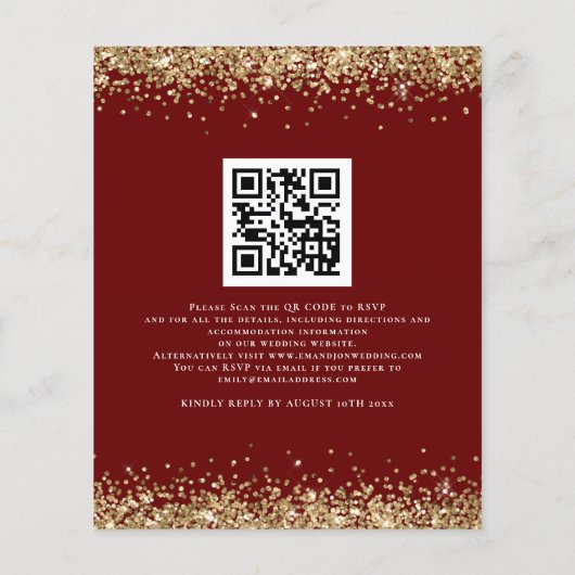 Budget Gold Glitzer QR Code Wedding Burgundy (Rückseite)
