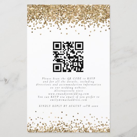 Budget Gold Glitzer QR Code Wedding Einladung (Rückseite)