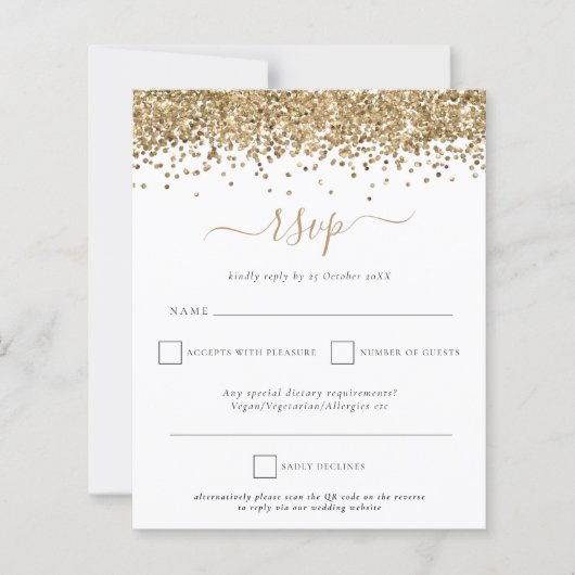 Budget Gold Glitzer QR Code Wedding RSVP (Vorderseite)