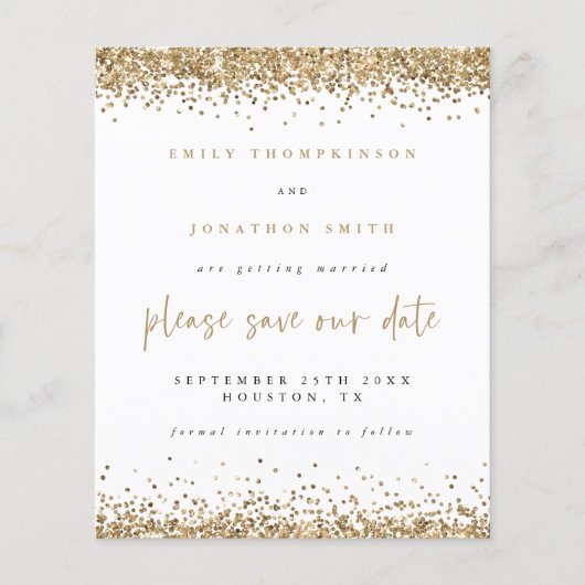 Budget Gold Glitzer Script Hochzeit speichern das (Vorderseite)