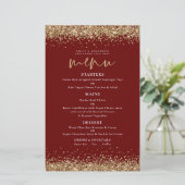 Budget Gold Glitzer Script Wedding Burgundy Menü (Stehend Vorderseite)