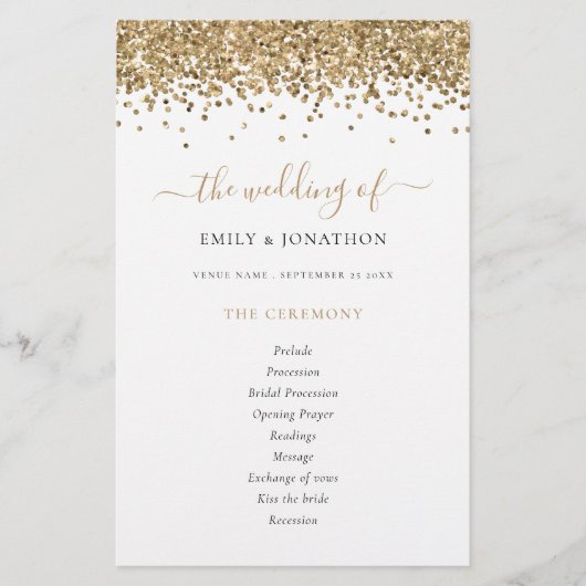 Budget Gold Glitzer Script Wedding Programm (Vorderseite)