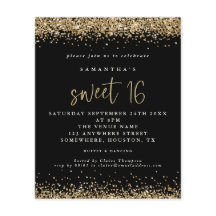 Budget Gold Glitzer Sweet 16 Black Birthday