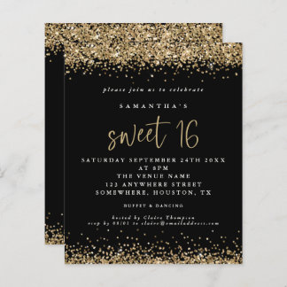 Budget Gold Glitzer Sweet 16 Black Birthday