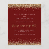 Budget Gold Glitzer Wedding Burgundy Save the Date (Vorderseite)