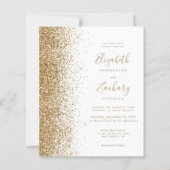 Budget Gold Glitzer White Wedding Einladung (Vorderseite)