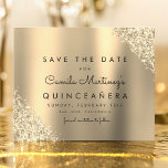 Budget Gold Glitzern Quinceanera Save the Date<br><div class="desc">Verkünden Sie Ihre kommende Quinceañera im Stil mit unserem Gold Glitzer Quinceañera Ankündigung Datum freihalten. Diese exquisite Karte erfasst das Wesentliche dieser Meilensteinfeier und verbindet jugendlichen Enthusiasmus mit einer Touch Glamour. Diese Save the Date perfekt gestaltete Karte bietet einen glänzenden Goldakzent, der Ihrer Ankündigung einen Hauch von Eleganz und Spannung...</div>