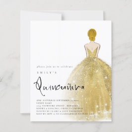 Budget Gold Gown Girl Blonde Hair QR Quinceañera