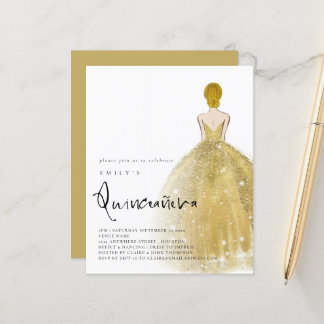 Budget Gold Gown Girl Blonde Hair QR Quinceañera