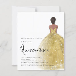 Budget Gold Gown Girl Dark Hair QR Quinceañera