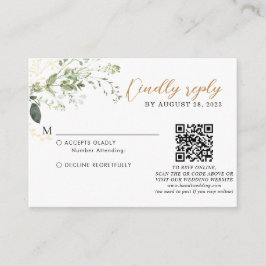 Budget Gold Greenery Eucalyptus QR Code Wedding  Begleitkarte