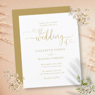 Budget Gold Hearts Schrift Hochzeitseinladung