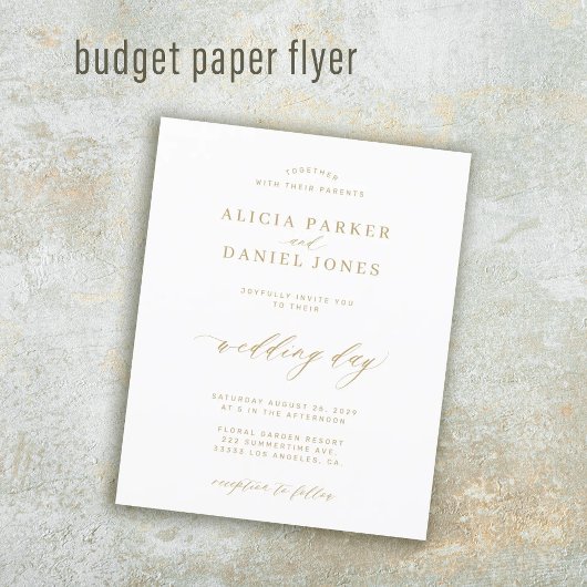 Budget Gold Kalligrafie elegante Hochzeitseinladun Flyer