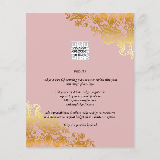 BUDGET Gold Lace Classic Ampersand Wedding Flyer (Hinten)