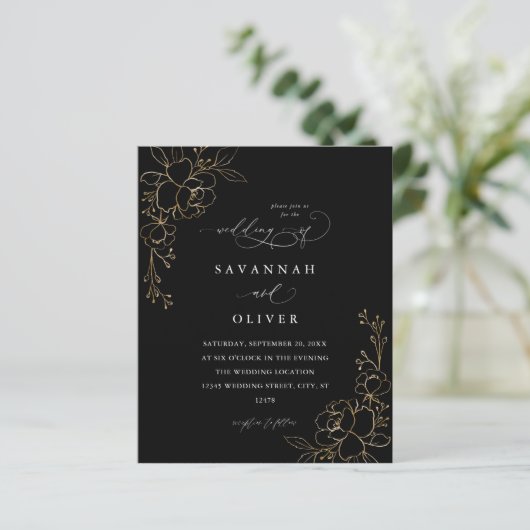 Budget Gold Lined Floral Black Wedding (Stehend Vorderseite)