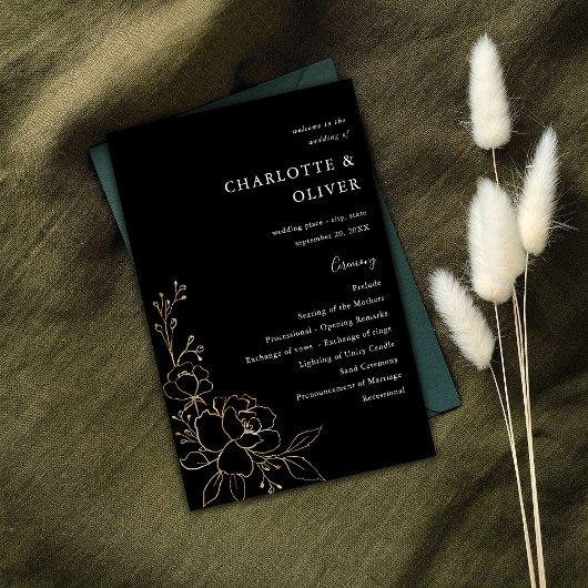 Budget Gold Lined Floral Wedding Program MEDIUM BL