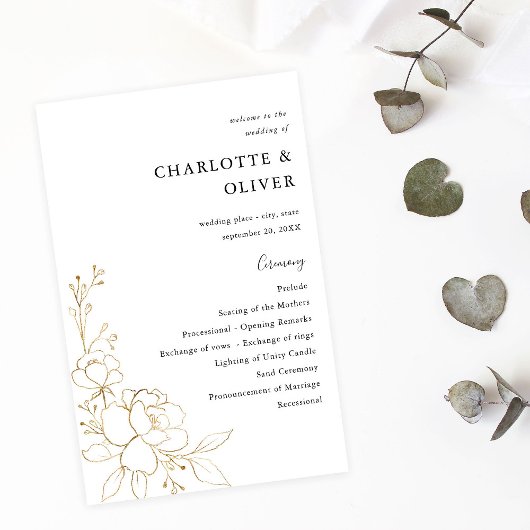Budget Gold Lined Floral Wedding Zeremonie MEDIUM Flyer