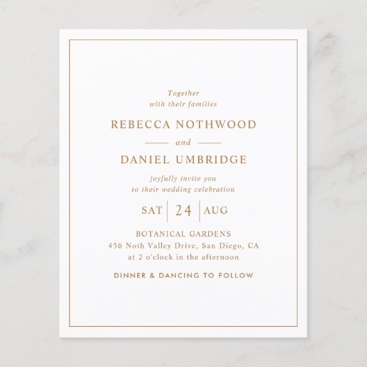 Budget Gold Minimalistisch Einfache Hochzeitseinla (Vorderseite)