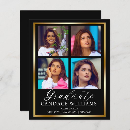 Budget Gold Minimalistisch Foto Graduate Ankündigu (Vorne/Hinten)