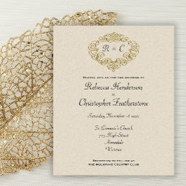 Budget Gold Mit Monogramm Wappen Hochzeit Einladun Flyer