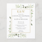 Budget Gold Monogram Foliage Couples Showeinladung (Vorderseite)