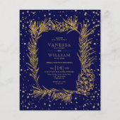 BUDGET Gold Pine Blue Hochzeit Einladung (Vorderseite)