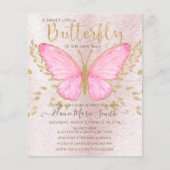 Budget Gold Pink Butterfly Baby Dusche Einladung (Vorderseite)