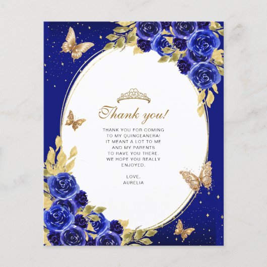 BUDGET Gold Royal Blue Butterfly Quinceañera Foto (Vorderseite)