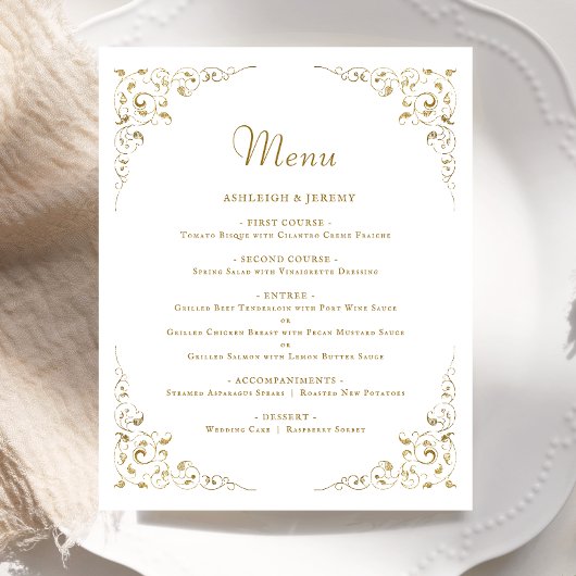 Budget Gold Schriftzug Foliage Hochzeitsmenü