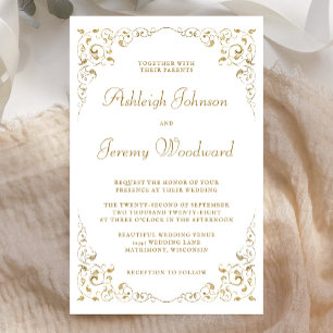 Budget Gold Schriftzug Laub Hochzeitseinladung