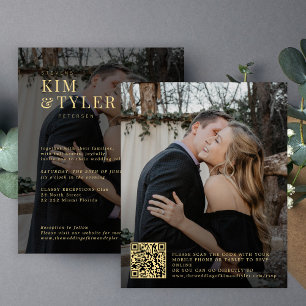 Budget gold schwarz 2 Fotos QR Hochzeit Einladung