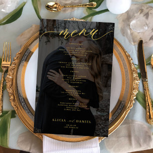 Budget Gold Schwarz Overlay Foto Hochzeitsmenü