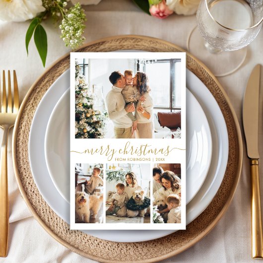 Budget Gold Script 4 Foto Collage Weihnachtskarte