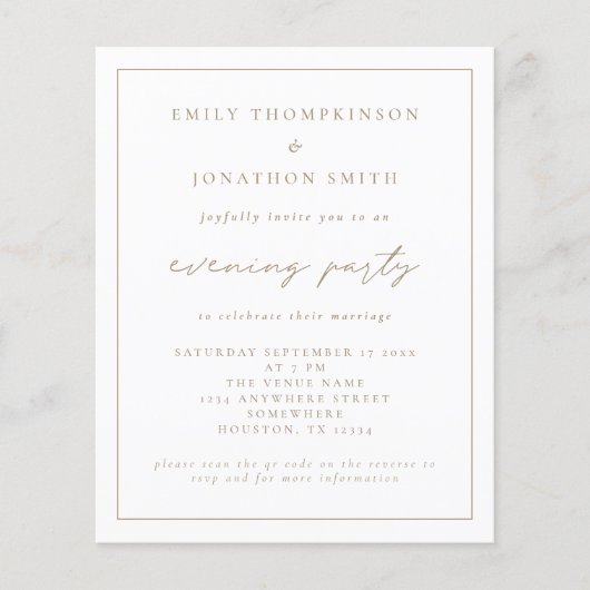 Budget Gold Script Abend Hochzeit Abend Einladung (Vorderseite)