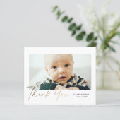 Budget Gold Script Baby Foto Danke Karte (Stehend Vorderseite)