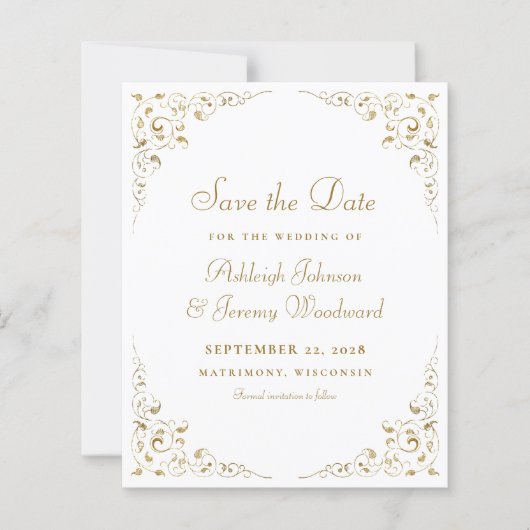 Budget Gold Script Botanischer Rahmen Save the Dat (Vorderseite)