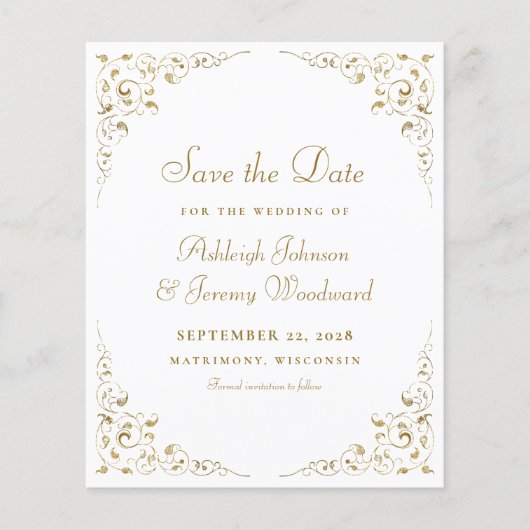 Budget Gold Script Botanischer Rahmen Save the Dat (Vorderseite)