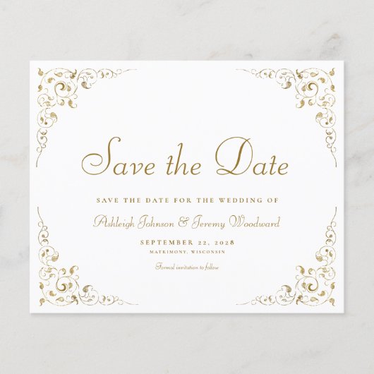 Budget Gold Script Botanischer Rahmen Save the Dat (Vorderseite)