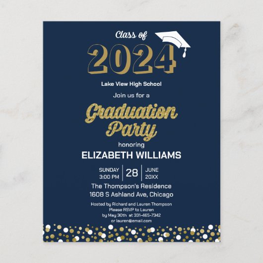 Budget Gold Script Confetti Grad Party Einladung (Vorderseite)