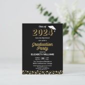 Budget Gold Script Confetti Grad Party Einladung (Stehend Vorderseite)