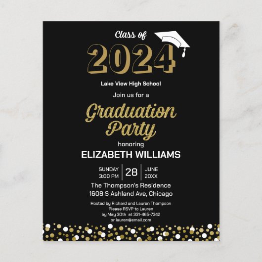 Budget Gold Script Confetti Grad Party Einladung (Vorderseite)