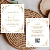 Budget Gold Script Foliage QR Code Wedite Einladun