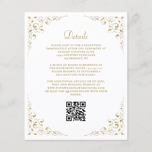 Budget Gold Script Foliage QR Code Wedite Einladun (Rückseite)