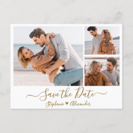 Budget Gold Script Foto Collage Save the Date Ankündigungspostkarte