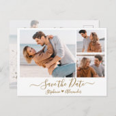 Budget Gold Script Foto Collage Save the Date Ankündigungspostkarte (Vorne/Hinten)
