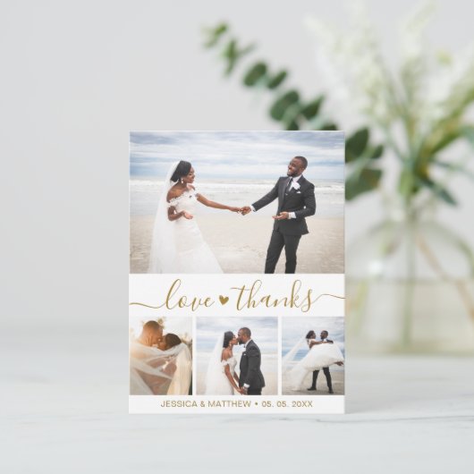 Budget Gold Script Pic Hochzeit Vielen Dank Postca Postkarte (Stehend Vorderseite)